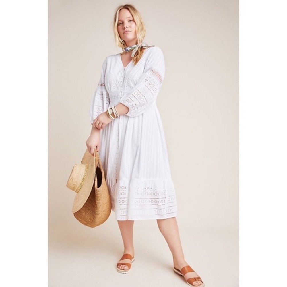 Anthropologie Ebba Eyelet Midi Dress White NWT